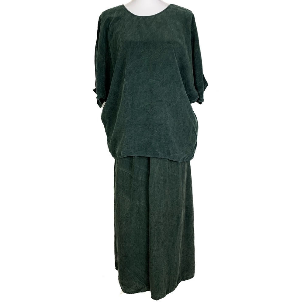 Carol Mier Women Top Pants Set Oversized Wide Leg Pull On Lagenlook Size S Green